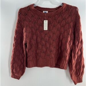 YARD & SEA CROPPED CREW NECK CABLE KNIT CEDAR RUST SWEATER NEW